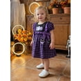 thumbnail image 5 of RUINIXCW Toddler Baby Girl Halloween Dress Outfit Little Baby Girl Summer Fall Plaid Dress Funny Ghost Pumpkin Bows Casual Short Sleeve A Line Dress, 5 of 9