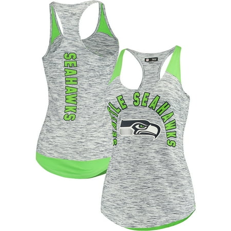 Top Light Heaters Seattle Seahawks 5th & Ocean by New Era Women's Space Dye Racerback Tank Top - Heathered College Navy/Neon Green ()