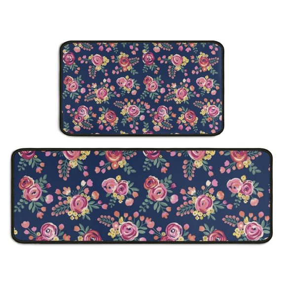 Pioneer Flower Floral Print Pattern Kitchen Rugs Sets Of 2,Anti Fatigue Kitchen Mat Rugs Non Slip Washable,Decorative Kitchen Floor Mats for Kitchen,Sink,Laundry,17"X30" 17"X47"