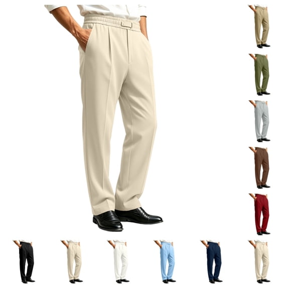 SAWOBUUN Men's Dress Pants Elastic Waist Straight Leg Wrinkle-Resistant Loose Fit Business Office Casual Trousers