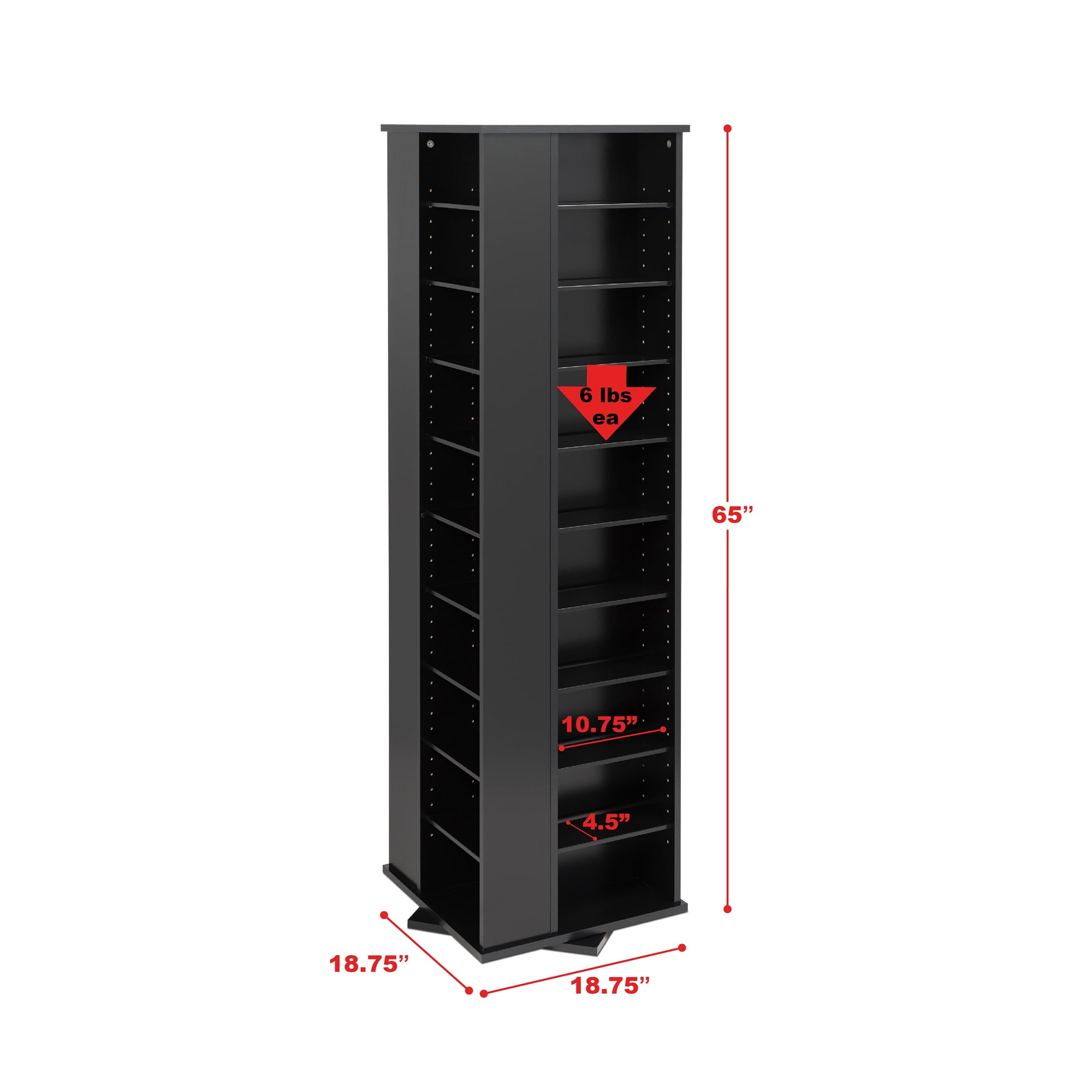 Prepac Large 4-Sided Spinning Storage Tower, Black