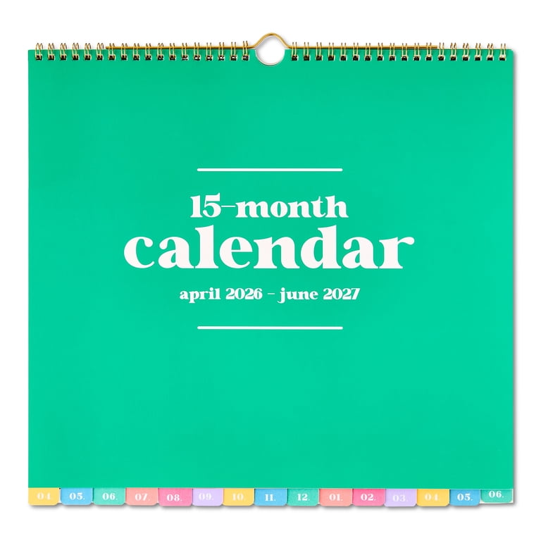 Pen+gear Monthly Large (13.25 inch x 12.5 inch) Multi Color Solid 15 -Month April 2026 -June 2027 Wall Calendar with Stickers