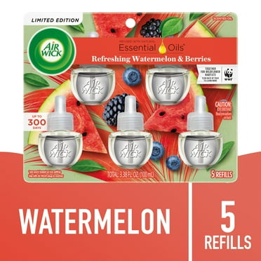 Air Wick Plug-In Scented Oil Air Freshener Warmer Refills, Refreshing Watermelon and Berries, 5 Count