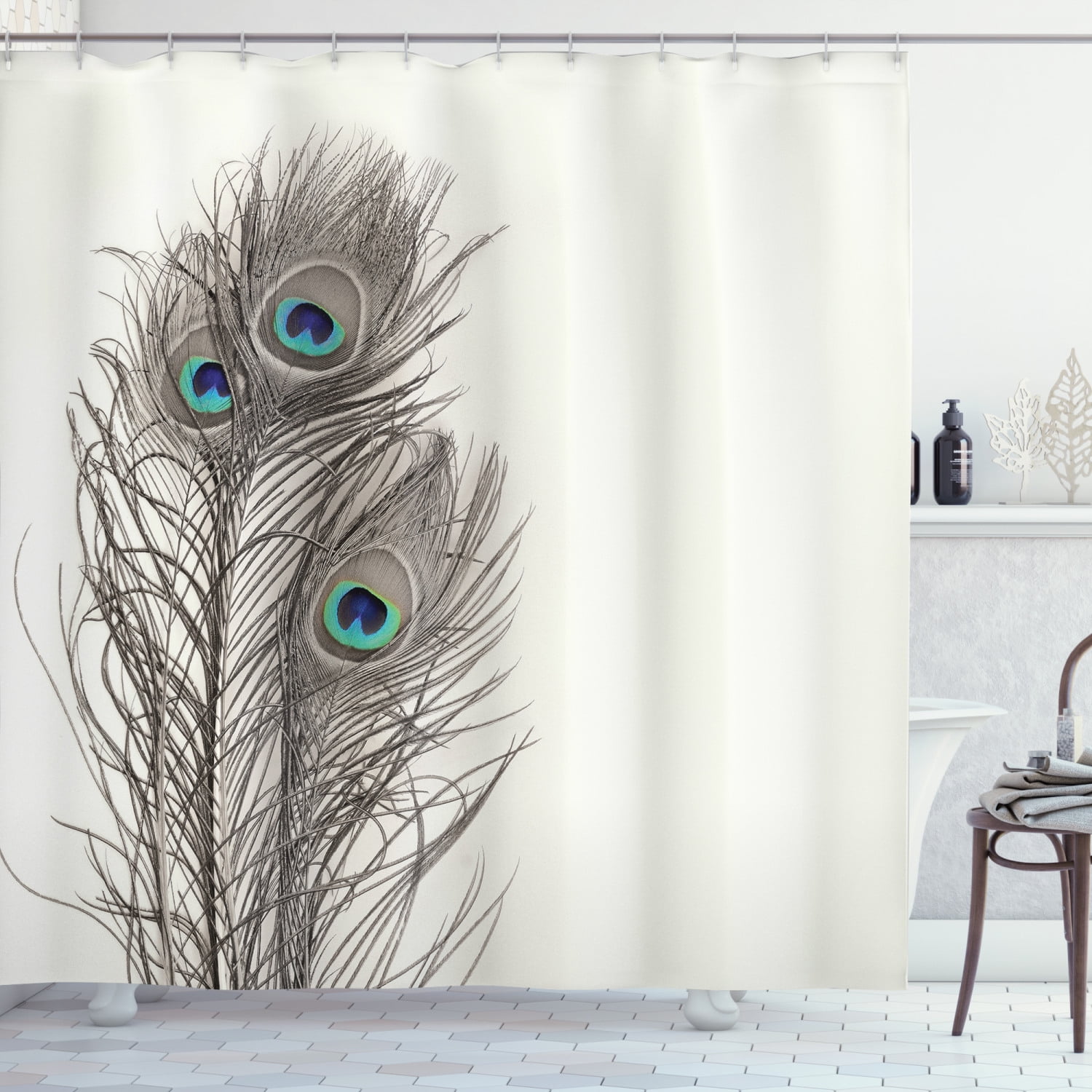 Waterproof Shower Curtain Peacock Feather Bathroom Decor Mildew-Proof Fabric 72" 