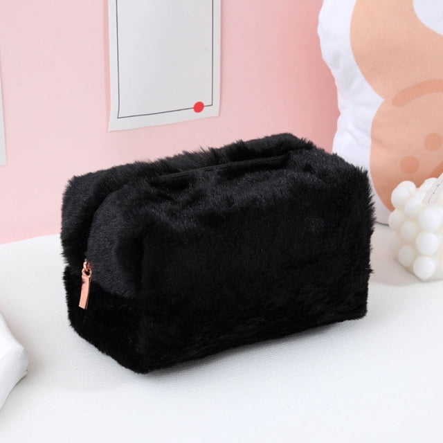 Bolsa de oficina y papelería Estuche para lápices con capacidad Estuche para lápices con cremallera Papelería para estudiantes Bola de pelo vellosa Estuche grande para lápices escolares, Estuche para