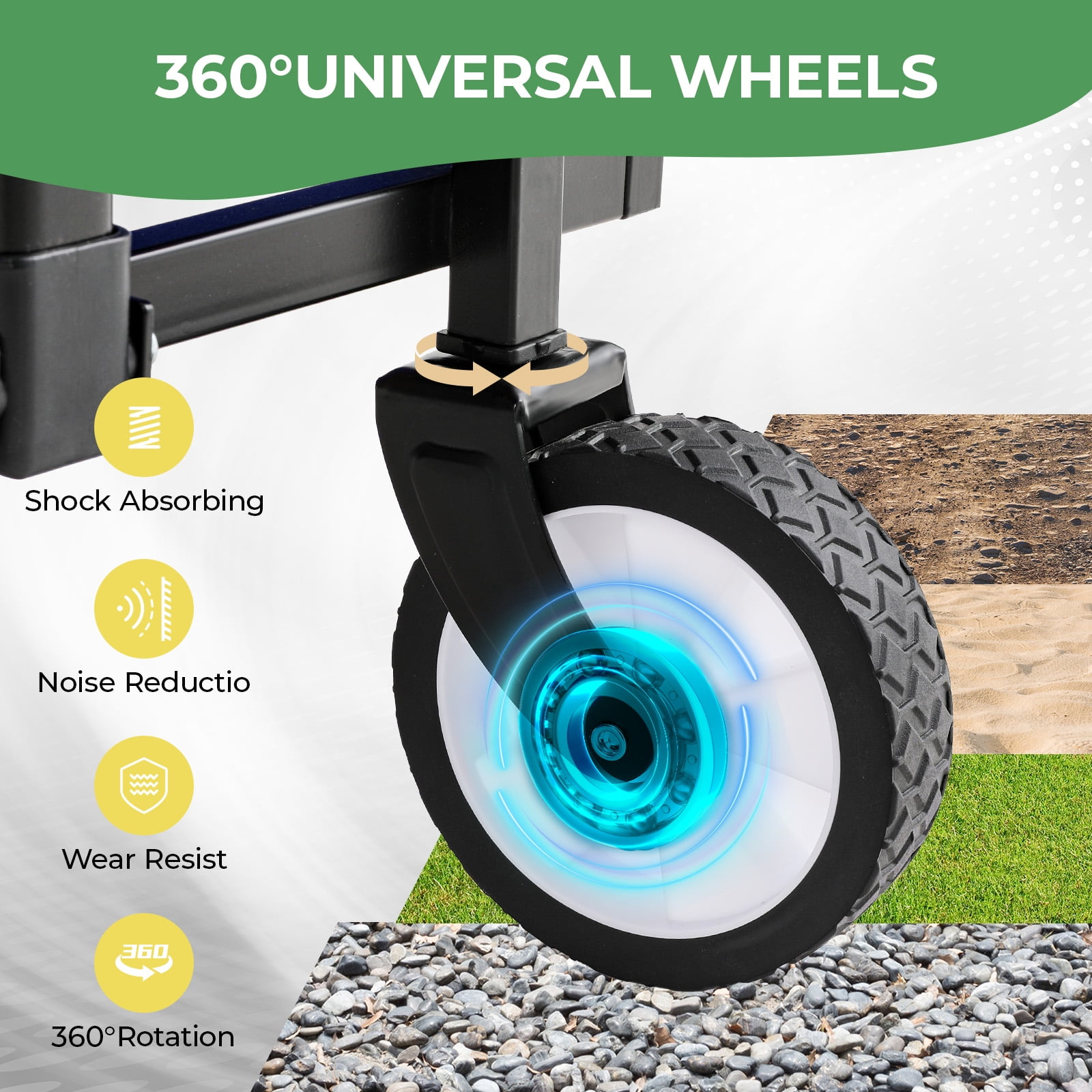 Pirecart Collapsible Wagon Cart with Wheels, Heavy Duty Foldable Wagon Cart 150lbs Capacity, W/360° Wheels, Carry Bag, for Camping, Beach, Garden, Sports