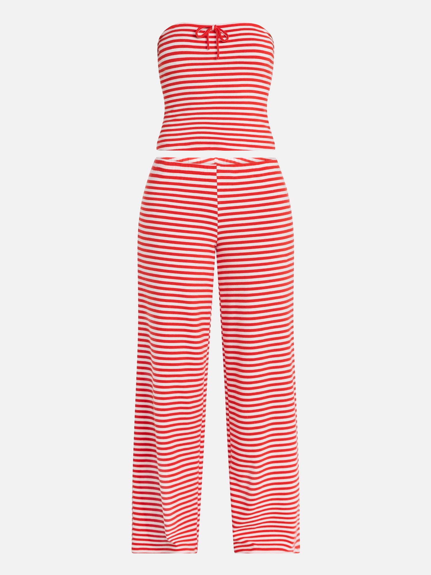 No Boundaries Striped Tube Top and Pants Set, 2-Piece, Women's XXS-XXL