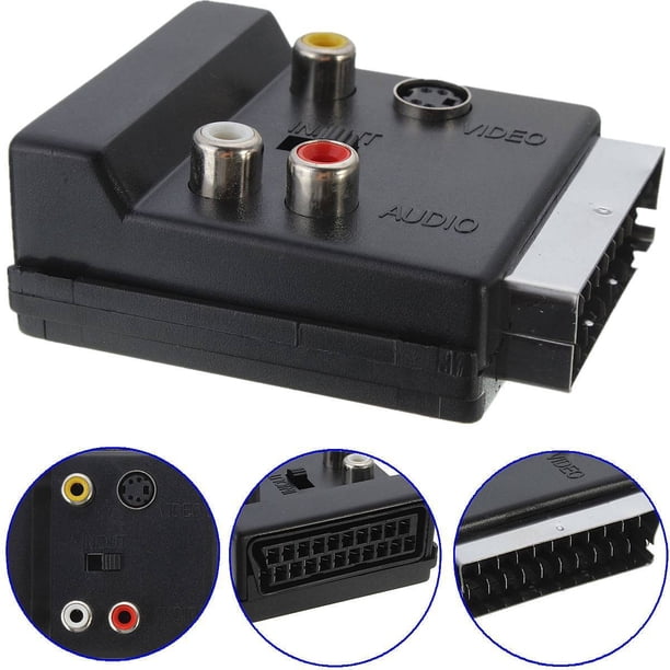 Adaptador hembra negro para reproductores de DVD Bloque adaptador Scart de 21 pines con interruptor de entrada/salida Bloque adaptador Scart Conectores para automóvil