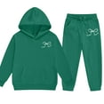 thumbnail image 6 of Wxirdiow Toddler Sweatsuit Girls 2 Piece Outfits Fashion Sweatsuits Hooded Sweatshirt and Sweatpants with Pockets Kids Tracksuit Dark Green Size,7-8 Years, 6 of 6