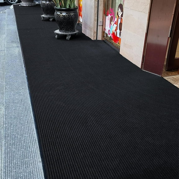3' X 6' Commercial Grade Door Floor Mat Brush Step Entrance Mat Vinyl Backed Utility Doormat Heavy Duty Floor Rugs Commercial Outdoor Carpet Indoor Entrance Mat, Black