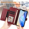 thumbnail image 5 of Multi-Functional Wallet Case for iPhone 14 Plus, Card Slots Retro PU Leather Shockproof Flip Cover with Card Slots Zipper Pocket Kickstand Magnetic Wrist Strap & Shoulder Strap - Winered, 5 of 15