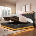 thumbnail image 5 of King size Upholstered bed, 360 surround LED function, Buttons/Apps/Remote Control, hydraulic storage bed with USB Type-C charging, Gray,Linen (Without mattress), 5 of 20