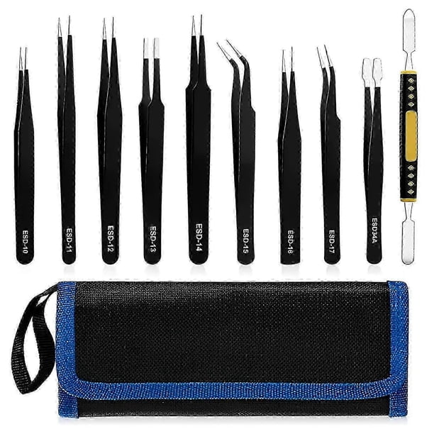 Tweezers, Precision Tweezers ESD Tweezers Kit, Anti-Static Tweezers Angled Tweezers for Modeling