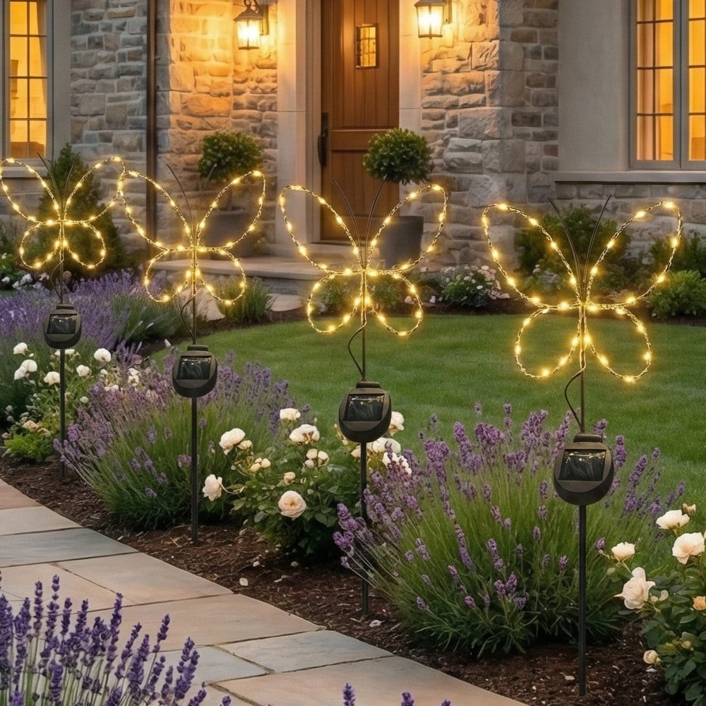 Outdoor Solar Powered Led Decorative Garden Stake Light - 2 Pack White Butterfly