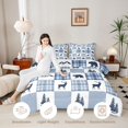 thumbnail image 3 of Manfei Woodland Bear Print Full Size Comforter Sets,Blue Check Pine Bedding Comforter Set,Navy Blue Reversible,3pcs,1 Comforter and 2 Pillowcases, 3 of 7