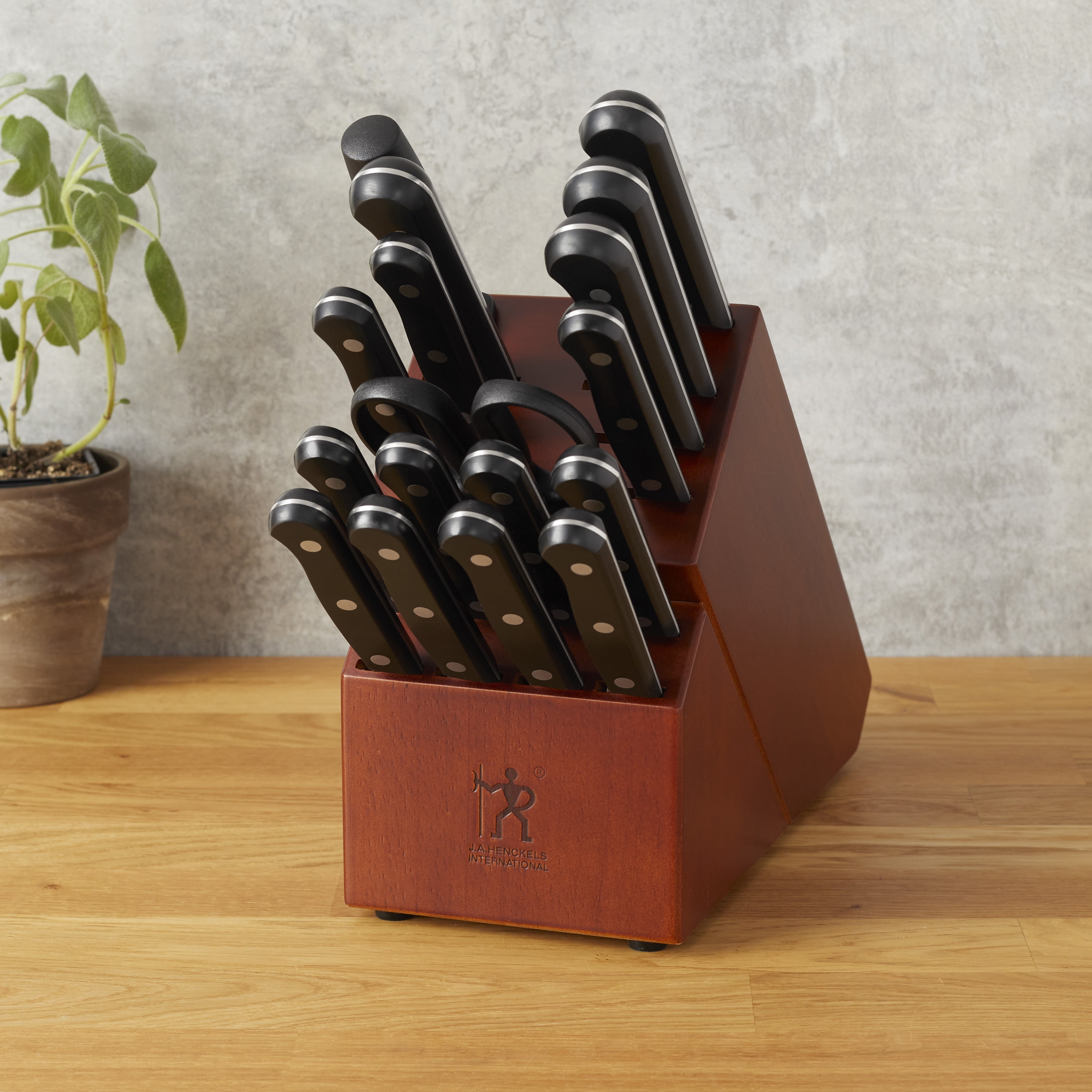 HENCKELS Razor-Sharp Solution 18-pc Knife block set, Chef Knife, Steak Knife, Utility Knife, Dark Brown, Stainless Steel