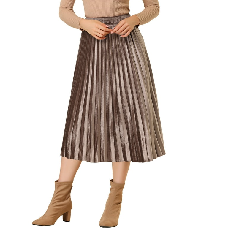 Allegra K Women's Metallic Accordion Elastic Waist Midi Pleated