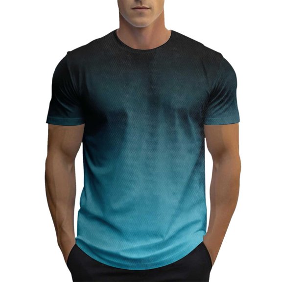 WAYUTE Mens T Shirts Short Sleeve Crew Neck Gradient Color Workout Athletic Shirts Performance Loose Tee for Gym Training Casual Summer T Shirt