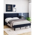 thumbnail image 4 of Full Bed Frame, Upholstered Platform Bed with Wingback Headboard, Velvet Upholstered Bed Frame with 2 Storage Pockets, Strong Wooden Slat Support, Easy Assembly, Box Spring Optional, Blue, 4 of 9