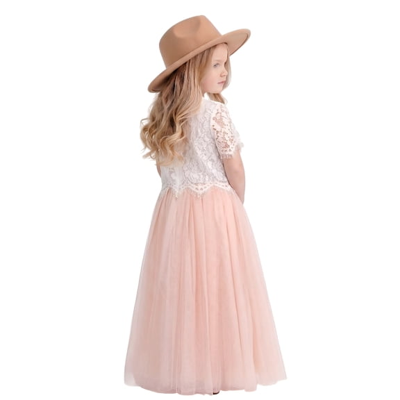 2Bunnies Girls' 2T-10Y Scalloped Lace Top Tulle Flower Girl Dress