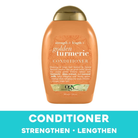 OGX Strength & Length   Golden Turmeric Conditioner with Coconut Milk to Soothe Scalp & Nourish Hair, Ayurveda Sulfate-Free Surfactants for Stronger & Longer Hair, 13 fl. oz.