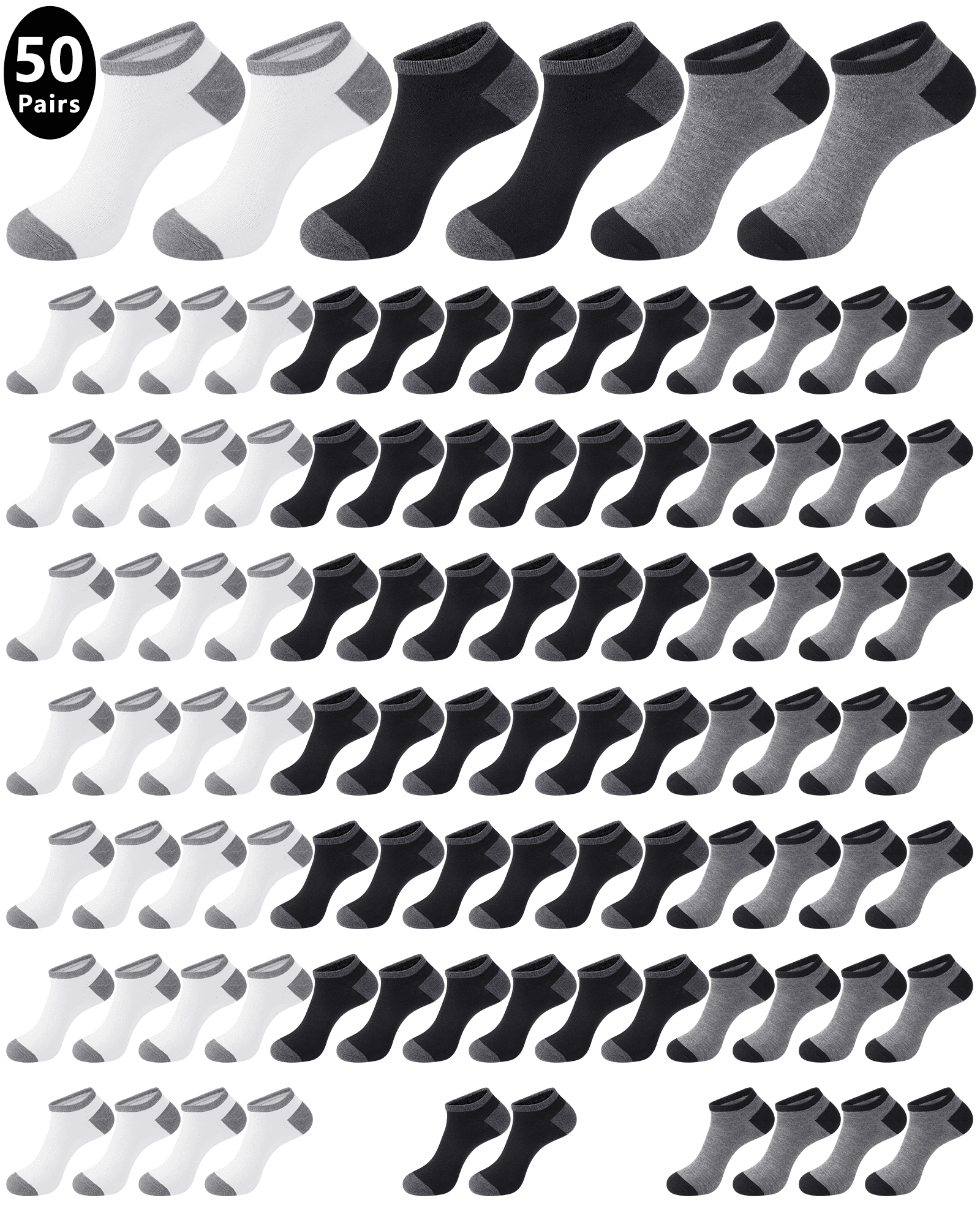 KOITHOT 50 Pairs Mens Ankle Socks Low Cut Lightweight Breathable Summer Mens Socks Size 10 13 Value Pack