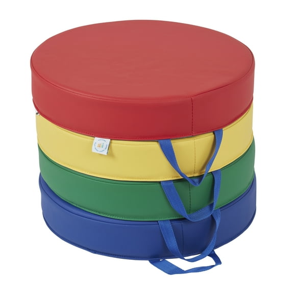ECR4Kids SoftZone Carry Me Round Floor Cushion, Assorted, 4-Piece