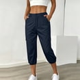 thumbnail image 6 of Kvture Womens Cargo Capris Pants Elastic Waist Hiking Pants Summer Casual Holiday Pants with Pockets Dark Blue Pant L, 6 of 9