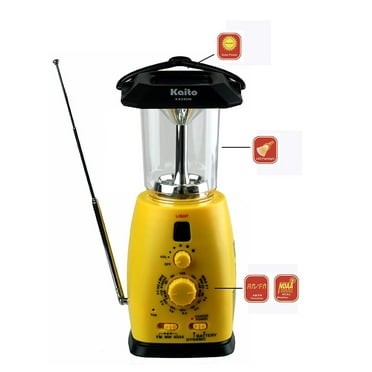 Kaito KA249W Solar and Crank LED Camping Lantern with AM FM NOAA Weather Radio & Cell Phone Charger - Yellow