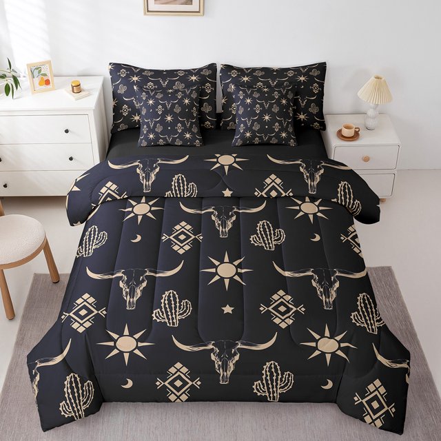 Erosebridal Bohomian Bedding Queen Size, Aztec Geometric Bedding Sets Queen Size, Skull Skeleton Decor, Reversible 7pcs