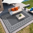 thumbnail image 3 of EastVita 9 x 12 ft Plastic Gray White Rectangular Beach Front Porches Patio Picnic RV Camping Garage Rhombus Geometric Area Rug, 3 of 10