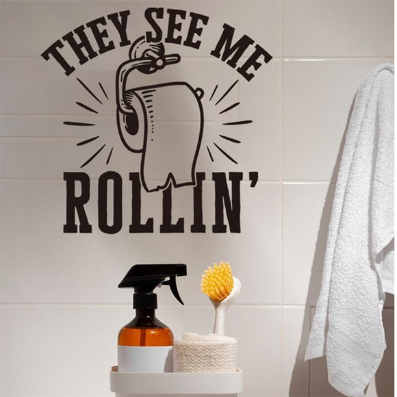 Divertido rollo de papel higiénico para baño, pegatinas de pared