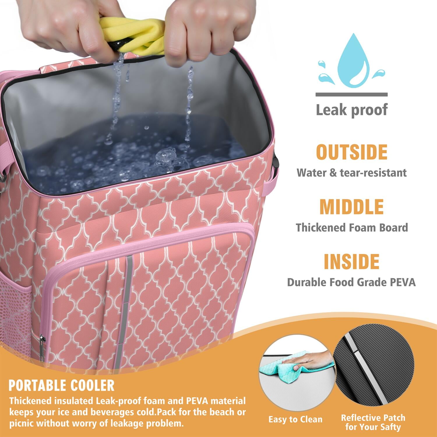 Travel Cooler Bag - Boho Bohemia Pioneer Flower Geometric Line Art Camping Beer Cooler Backpack with Bottle Opener- Waterproof Insulated Picnic Backpacks - Cooler Bag for Beach