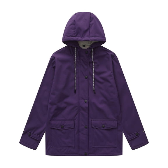 AUNVITO Women's Water-Reduces Fleece-Lined Hooded Windbreaker with Button Pockets, Long Sleeve Casual Outdoor Jacket for Winter