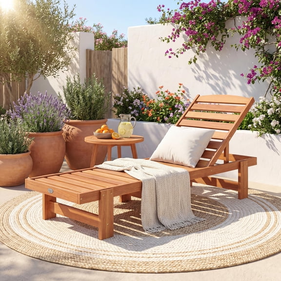 ELLEGNT 1 PCS Solid Wood Adjustable Chaise Lounge - 1 PCS Outdoor Patio Recliner