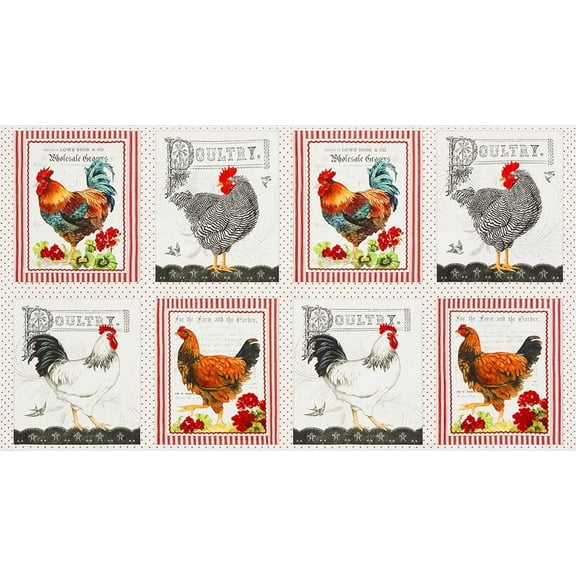 24" X 44" Panel Down on the Farm Chickens Roosters Country Cotton Panel (AGBD-18642-276 COUNTRY)