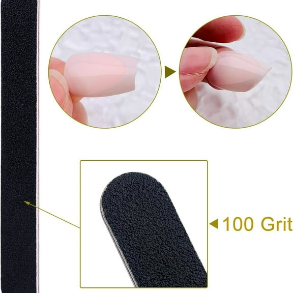 Nail File 10 PCS Professional Double Sided 100/180 Grit Nail Files Emery Board Black Manicure Pedicure Tool and Nail Buffering Files