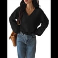 thumbnail image 1 of Suéter de Larga de Otoño para Mujer, Cuello en V, Informal, Ligero, de Punto Negro L, 1 of 8