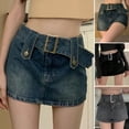 thumbnail image 2 of Fusipu Zipper Fly Slim Mini Skort with Belt Fake Two Pieces High Waist Denim Skirt Streetwear, 2 of 8