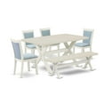 thumbnail image 6 of East West Furniture X026MZ015-6 6-Pc Dining Set Contains a Wood Table - 4 Baby Blue Dining Chairs and a Small Bench - Wire Brushed Linen White Finish, 6 of 9
