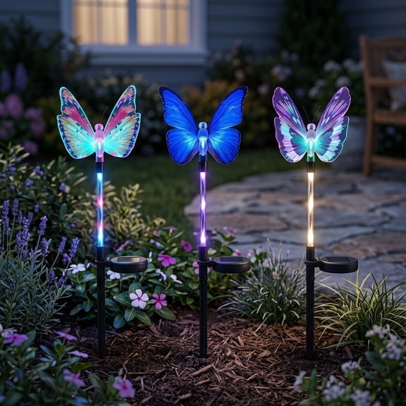 Solar Butterfly Lights Outdoor Garden Stake, Colorful LED Fiber Optic Decorative Lights for Yard Patio Lawn Pathway Landscape Decoration, 1 Pack