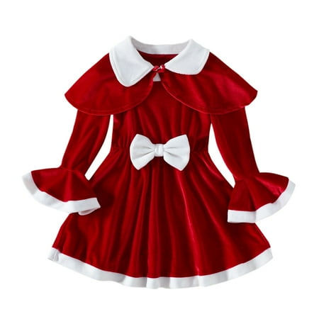 

DNDKILG Infant Baby Toddler Child Children Kids Fall Winter Christmas Dresses for Girls Dress Long Sleeve Flare Sleeve Sundress Red 1Y-6Y