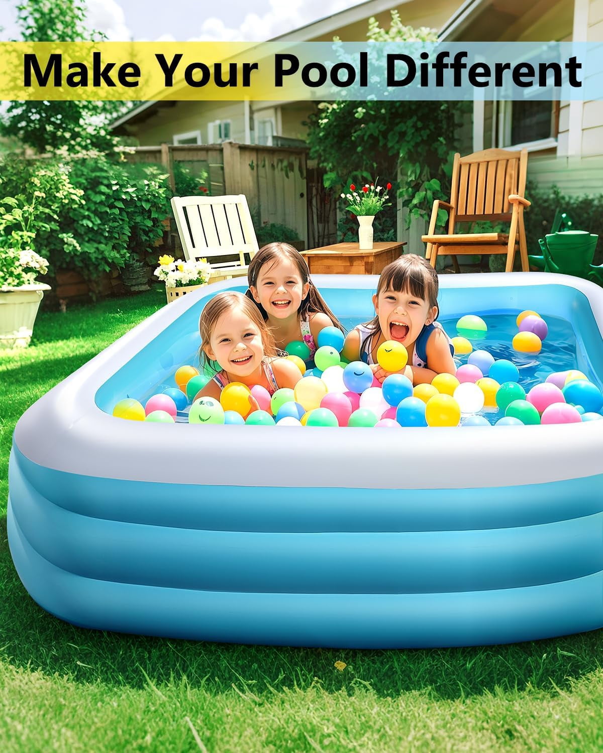 Inflatable Pool for Kids and Adults-130"*72"*22" Full-Sized Inflatable Swimming Pool Leakproof Blow Up Above Ground for Backyard Outdoor Garden Summer Water Party Blue