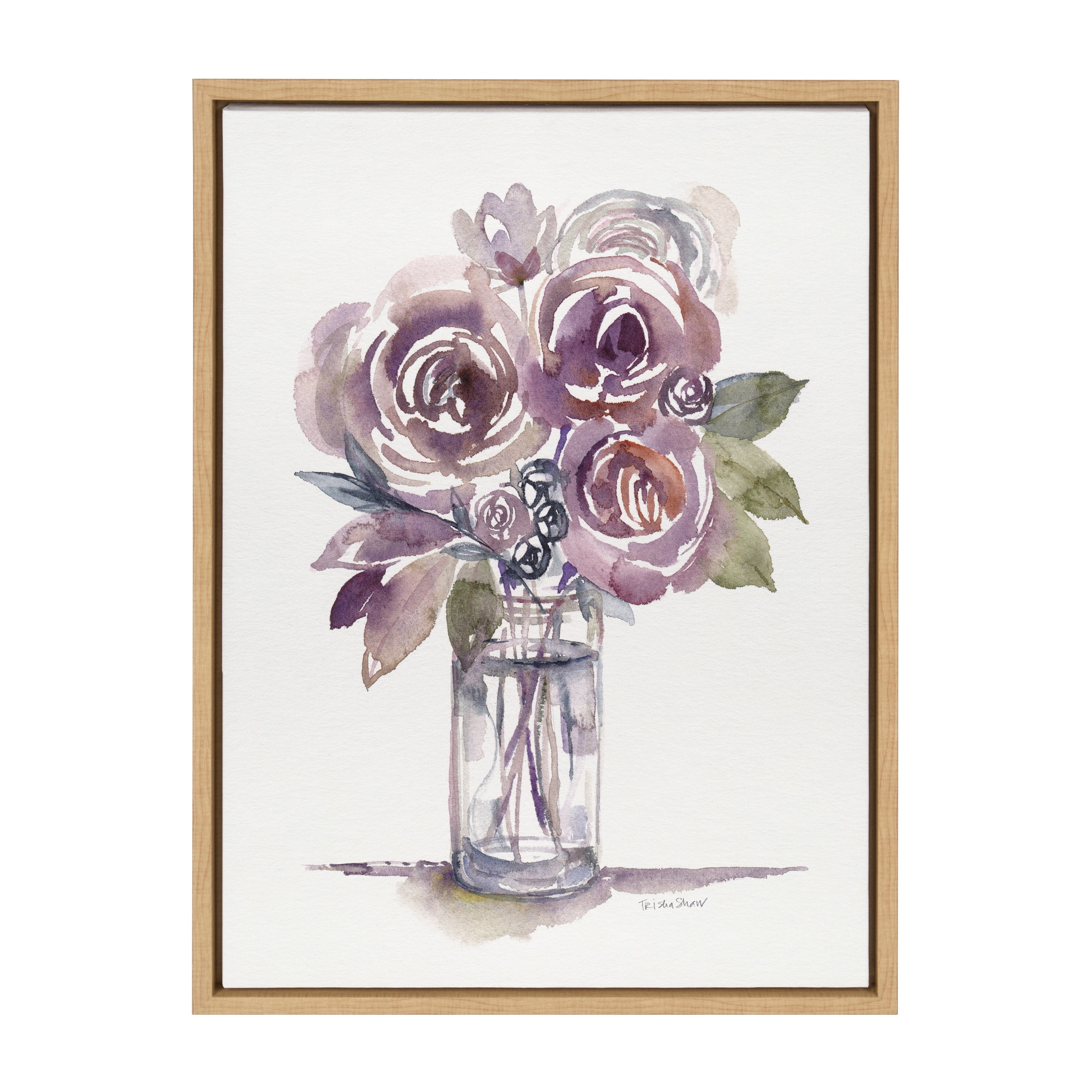 Woven Paths Sylvie Warm Purple Palette Florals Framed Canvas Wall Art by Patricia Shaw, 18x24 Natural, Minimalist Botanical Wall Décor