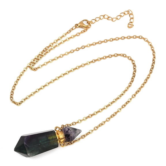 Essential Oil Diffuser Necklace Aromatherapy Diffuser Necklace Natural Fluorite Stone Perfume Bottle Pendant Pointed Perfume Bottle