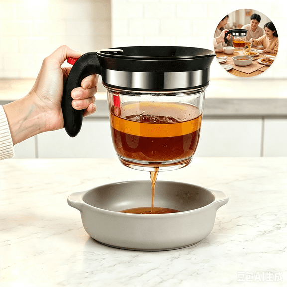 Fat Separator with Strainer & Bottom Release, 4-Cup (33 oz) Gravy Grease Separator for Cooking
