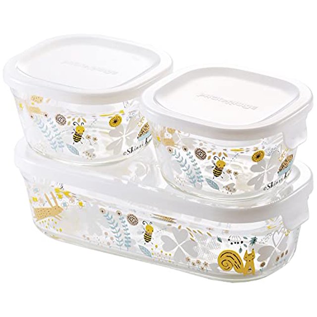 iwaki PS-PRNSNF3 Verre Résistant à la Chaleur Récipient Hermétique Shinjikato Nordic Jardin Carré 3 Pièces Ensemble Pack & Gamme