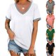 thumbnail image 4 of Women\'s T-shirts V Neck Short Sleeves Tops With Pocket Rib Hem Dual Color Loose Clothing For DailyM, 4 of 5