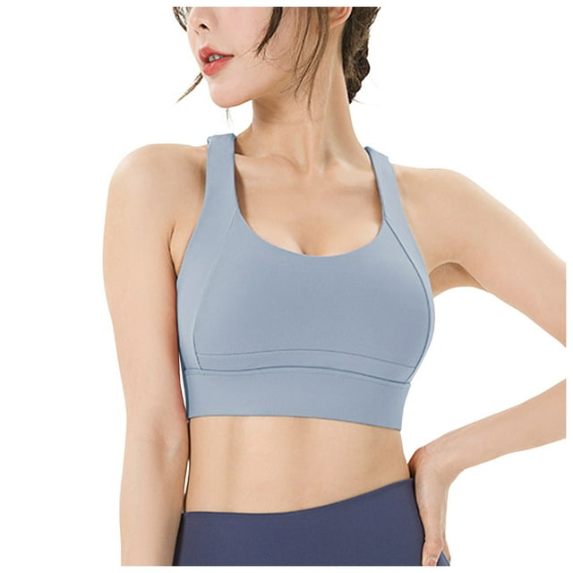 Curenmufel Womens Sports Bras Racerback Womens Racerack Longline Sports Bra - U Neck Yoga Padded Tank Pilates Workout Crop Top with Built in Pads (Light Blue,XXL)