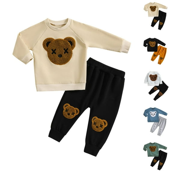 Swuxness Toddler Long Sleeve Sweatshirt Two Piece Sets, Kids Fall Sweatpants Sets, Kids Print Round Neck Shirt and Elastic Waist Casual Outfit for Boys and Girls Black, 3-4 Years